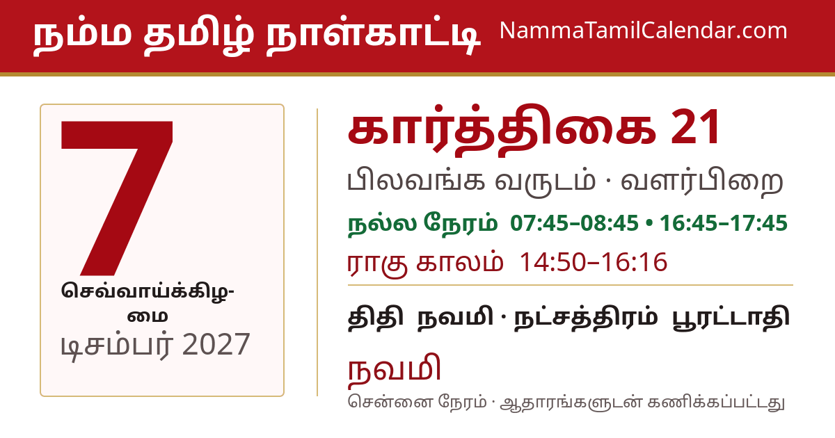 டிசம்பர் 7, 2027 சென்னை தமிழ் காலண்டர் பகிர்வு படம்