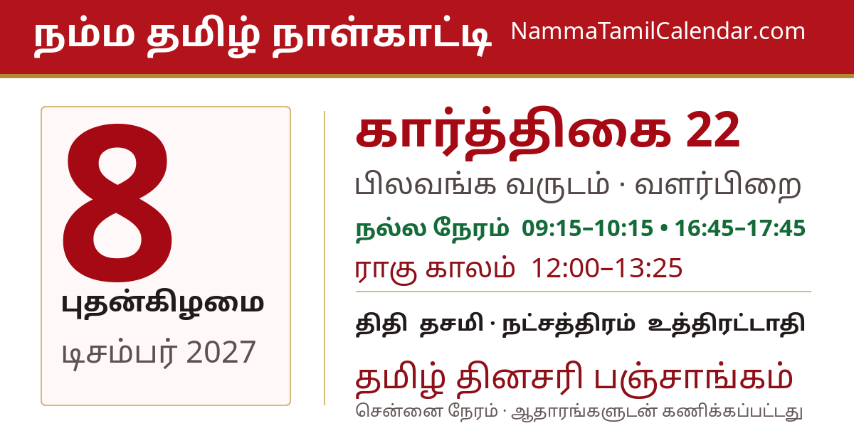 டிசம்பர் 8, 2027 சென்னை தமிழ் காலண்டர் பகிர்வு படம்