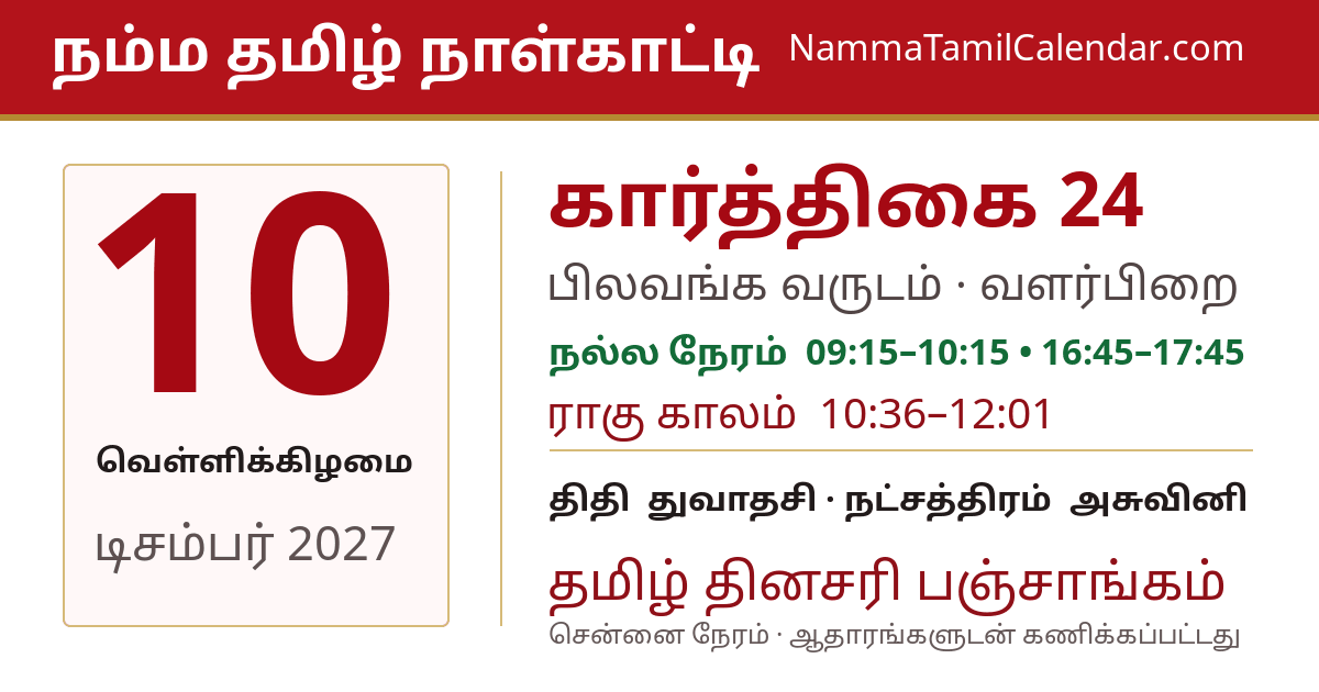 டிசம்பர் 10, 2027 சென்னை தமிழ் காலண்டர் பகிர்வு படம்