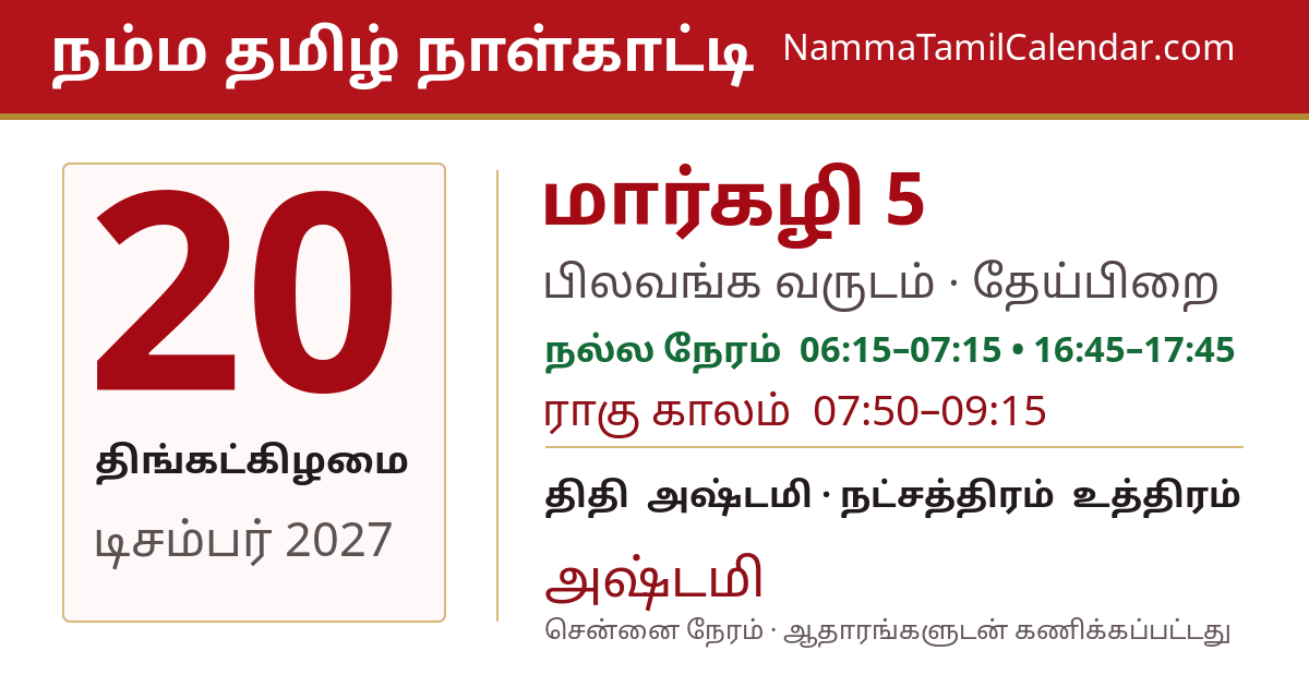 டிசம்பர் 20, 2027 சென்னை தமிழ் காலண்டர் பகிர்வு படம்