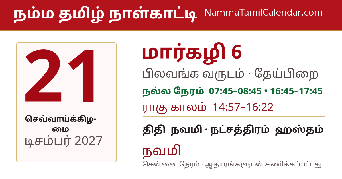 டிசம்பர் 21, 2027 சென்னை தமிழ் காலண்டர் பகிர்வு படம்