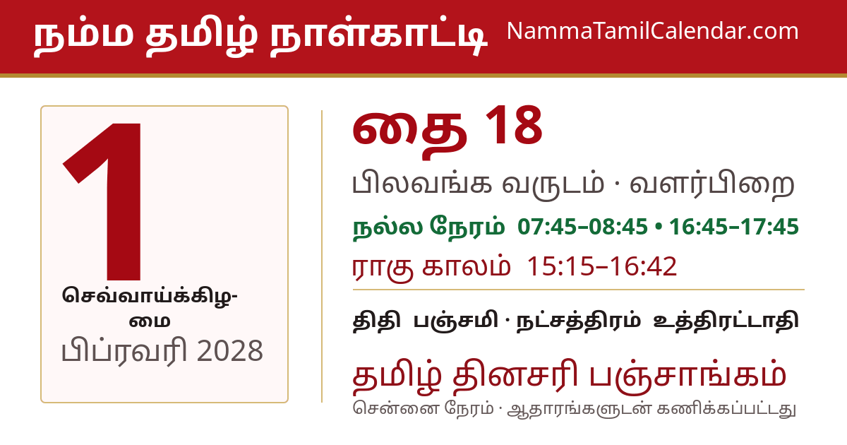 பிப்ரவரி 1, 2028 சென்னை தமிழ் காலண்டர் பகிர்வு படம்