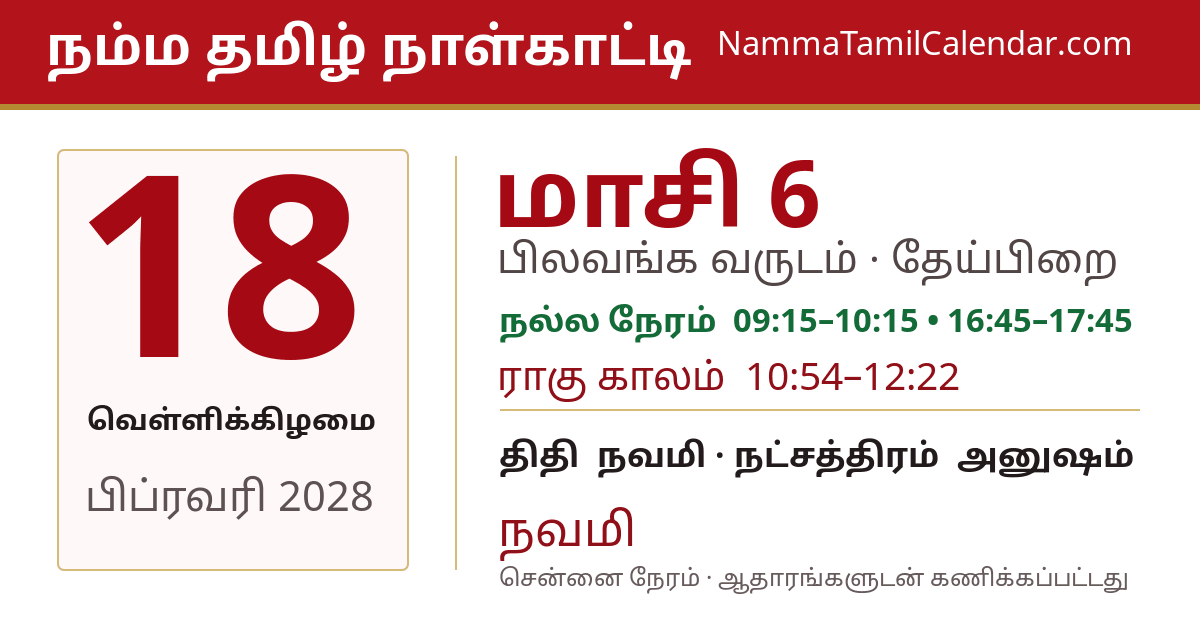 பிப்ரவரி 18, 2028 சென்னை தமிழ் காலண்டர் பகிர்வு படம்