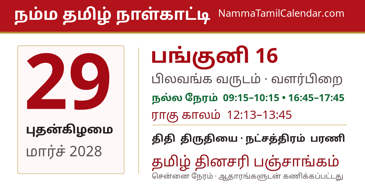 மார்ச் 29, 2028 சென்னை தமிழ் காலண்டர் பகிர்வு படம்