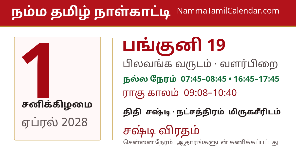 ஏப்ரல் 1, 2028 சென்னை தமிழ் காலண்டர் பகிர்வு படம்