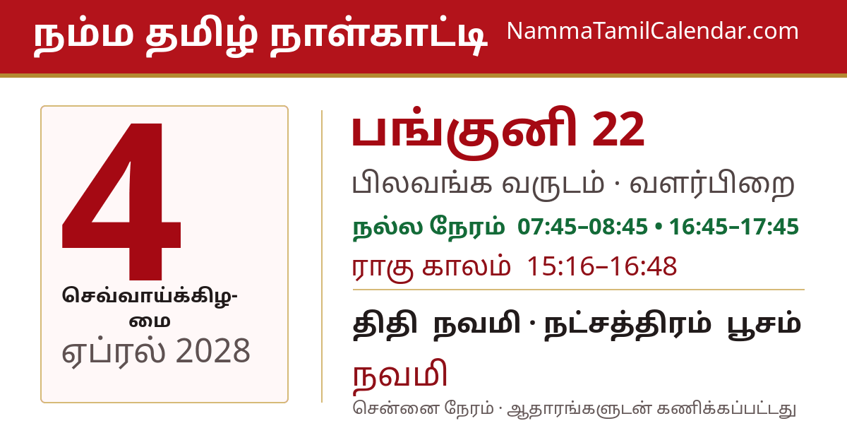 ஏப்ரல் 4, 2028 சென்னை தமிழ் காலண்டர் பகிர்வு படம்