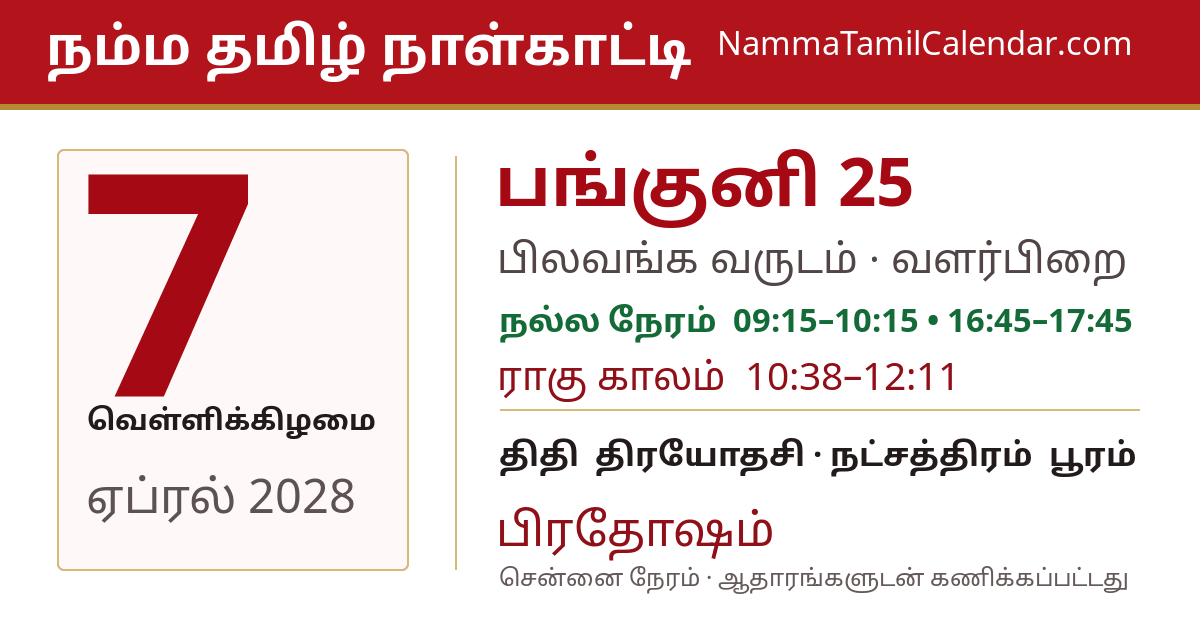 ஏப்ரல் 7, 2028 சென்னை தமிழ் காலண்டர் பகிர்வு படம்