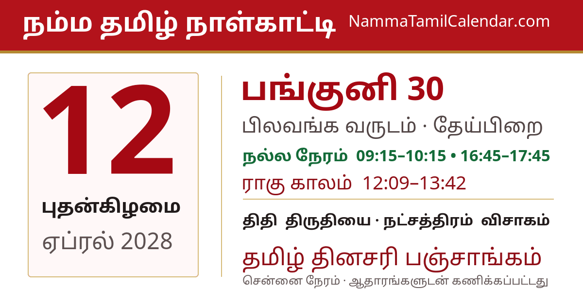ஏப்ரல் 12, 2028 சென்னை தமிழ் காலண்டர் பகிர்வு படம்