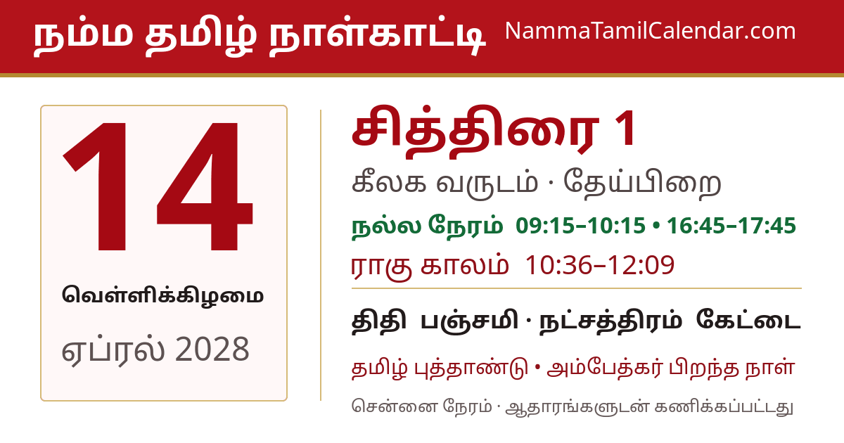 ஏப்ரல் 14, 2028 சென்னை தமிழ் காலண்டர் பகிர்வு படம்