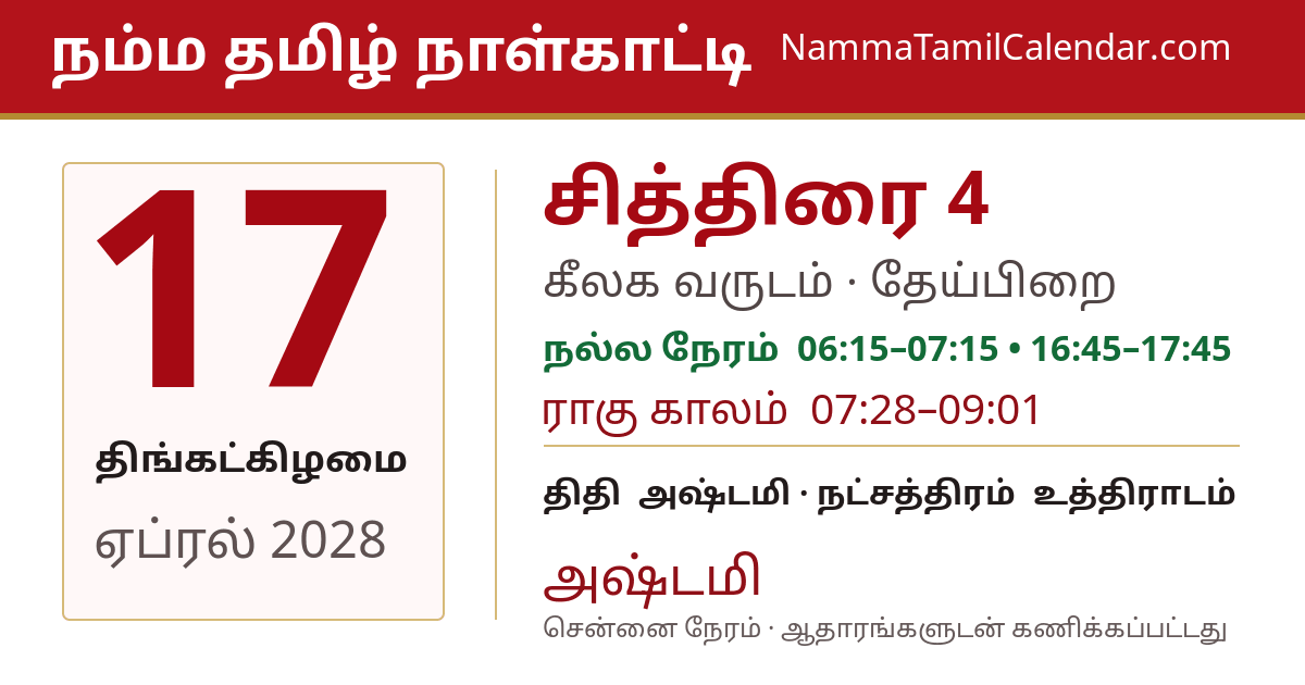 ஏப்ரல் 17, 2028 சென்னை தமிழ் காலண்டர் பகிர்வு படம்