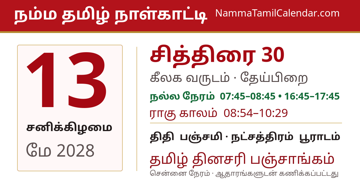 மே 13, 2028 சென்னை தமிழ் காலண்டர் பகிர்வு படம்
