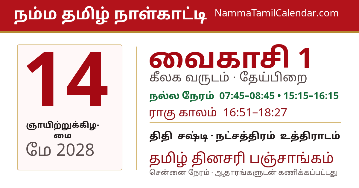 மே 14, 2028 சென்னை தமிழ் காலண்டர் பகிர்வு படம்