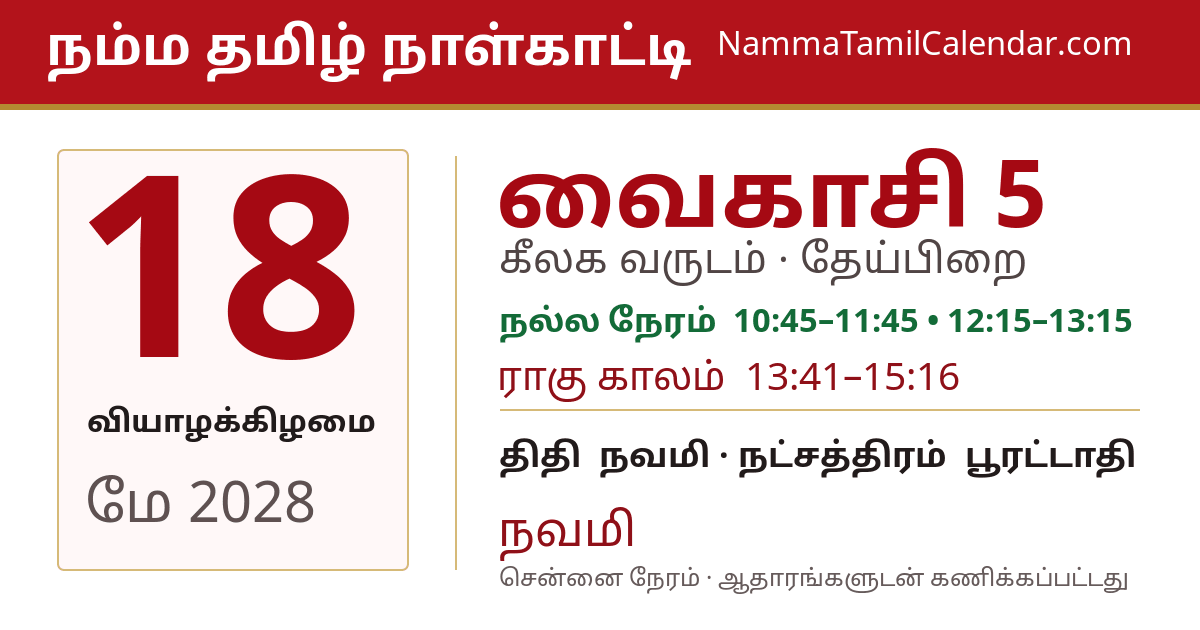 மே 18, 2028 சென்னை தமிழ் காலண்டர் பகிர்வு படம்