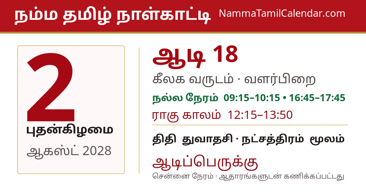ஆகஸ்ட் 2, 2028 சென்னை தமிழ் காலண்டர் பகிர்வு படம்