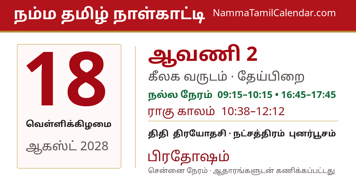 ஆகஸ்ட் 18, 2028 சென்னை தமிழ் காலண்டர் பகிர்வு படம்