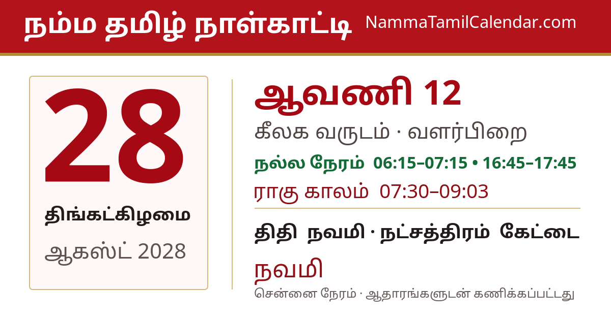 ஆகஸ்ட் 28, 2028 சென்னை தமிழ் காலண்டர் பகிர்வு படம்