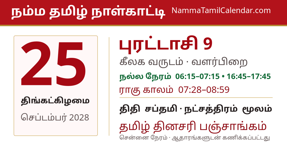 செப்டம்பர் 25, 2028 சென்னை தமிழ் காலண்டர் பகிர்வு படம்
