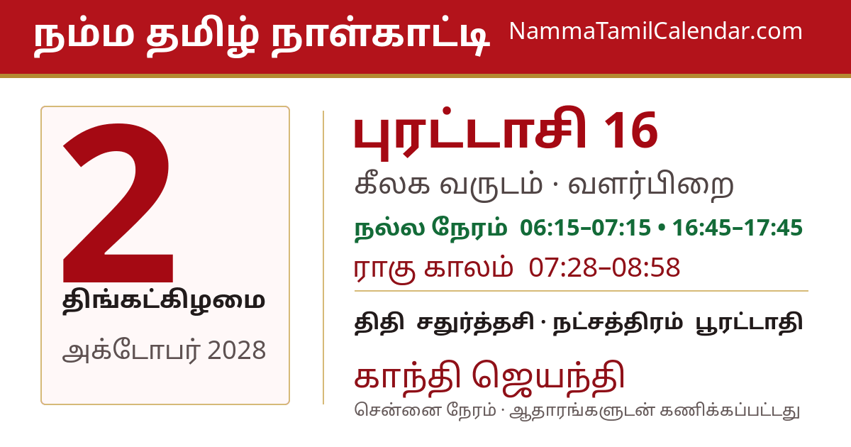 அக்டோபர் 2, 2028 சென்னை தமிழ் காலண்டர் பகிர்வு படம்
