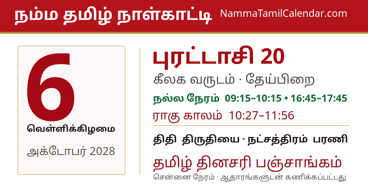 அக்டோபர் 6, 2028 சென்னை தமிழ் காலண்டர் பகிர்வு படம்