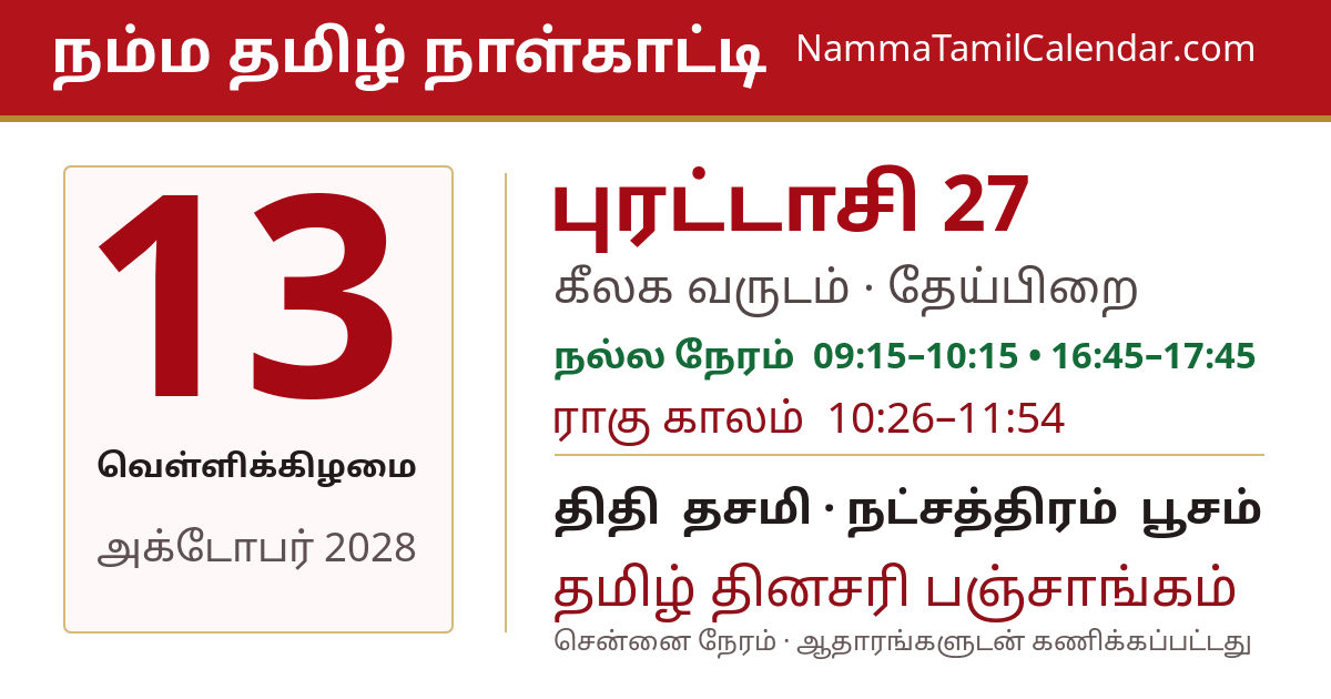 அக்டோபர் 13, 2028 சென்னை தமிழ் காலண்டர் பகிர்வு படம்