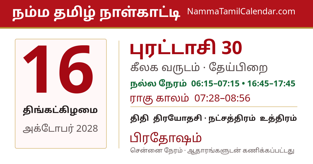 அக்டோபர் 16, 2028 சென்னை தமிழ் காலண்டர் பகிர்வு படம்