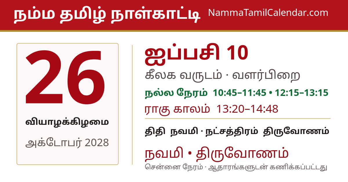 அக்டோபர் 26, 2028 சென்னை தமிழ் காலண்டர் பகிர்வு படம்