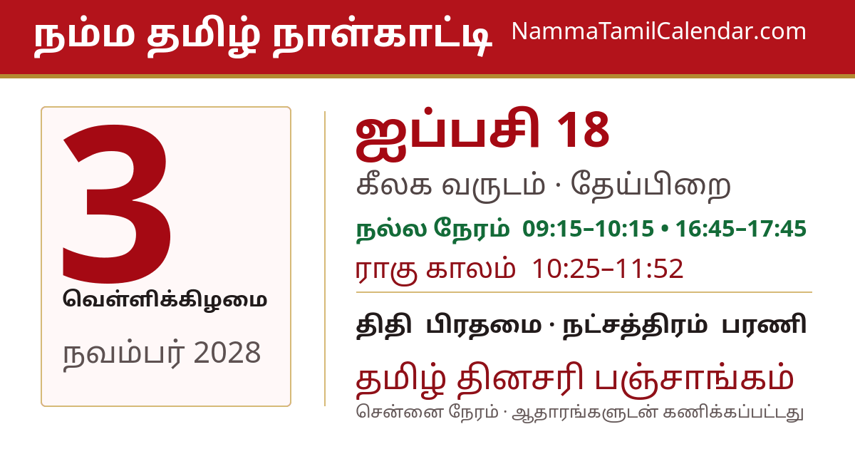 நவம்பர் 3, 2028 சென்னை தமிழ் காலண்டர் பகிர்வு படம்