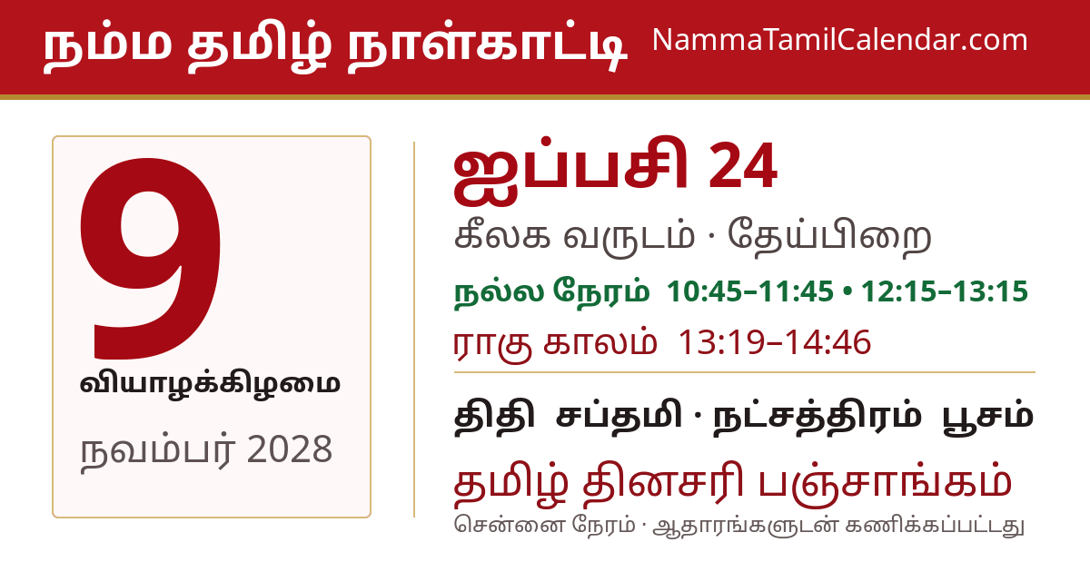 நவம்பர் 9, 2028 சென்னை தமிழ் காலண்டர் பகிர்வு படம்