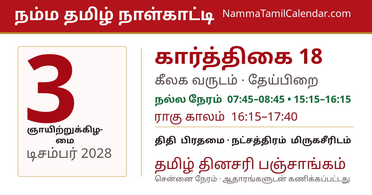 டிசம்பர் 3, 2028 சென்னை தமிழ் காலண்டர் பகிர்வு படம்