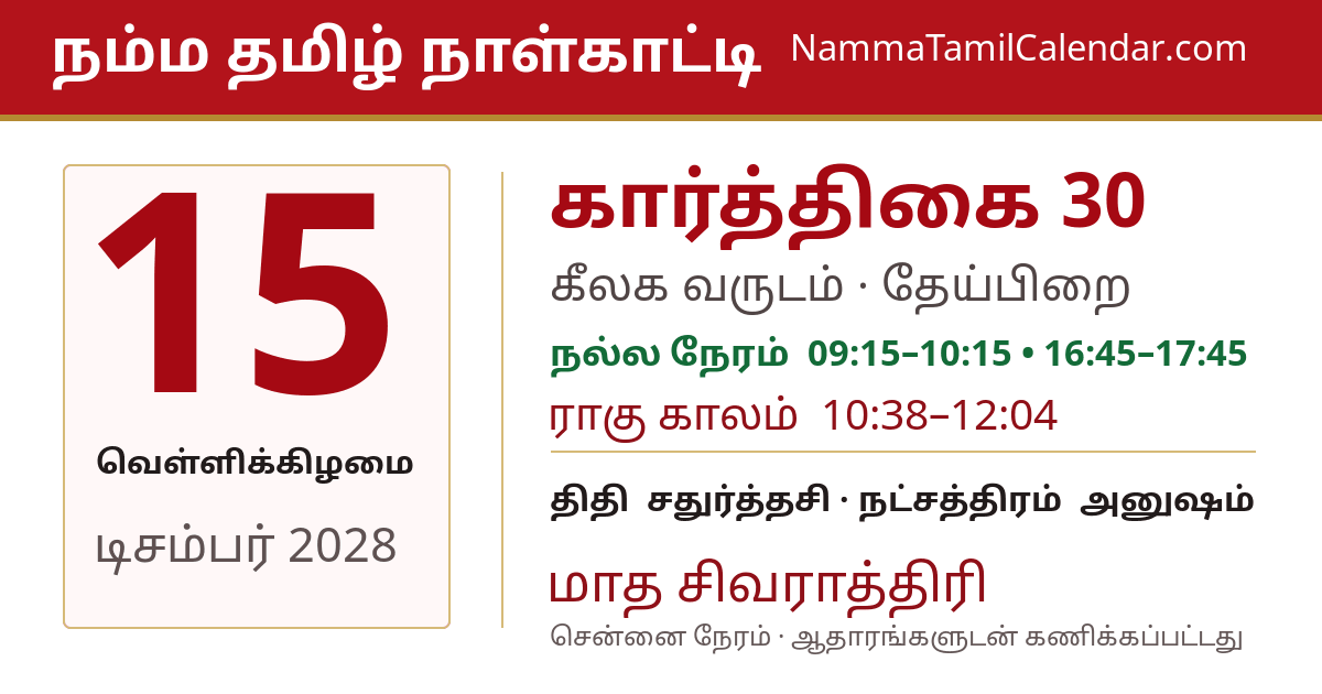 டிசம்பர் 15, 2028 சென்னை தமிழ் காலண்டர் பகிர்வு படம்