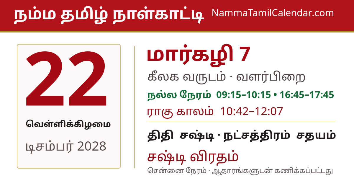டிசம்பர் 22, 2028 சென்னை தமிழ் காலண்டர் பகிர்வு படம்