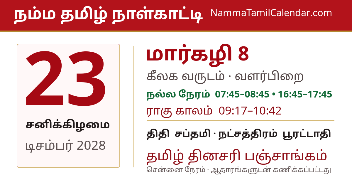டிசம்பர் 23, 2028 சென்னை தமிழ் காலண்டர் பகிர்வு படம்