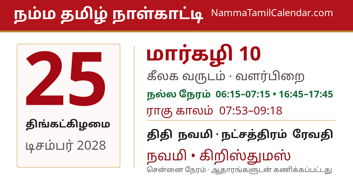 டிசம்பர் 25, 2028 சென்னை தமிழ் காலண்டர் பகிர்வு படம்