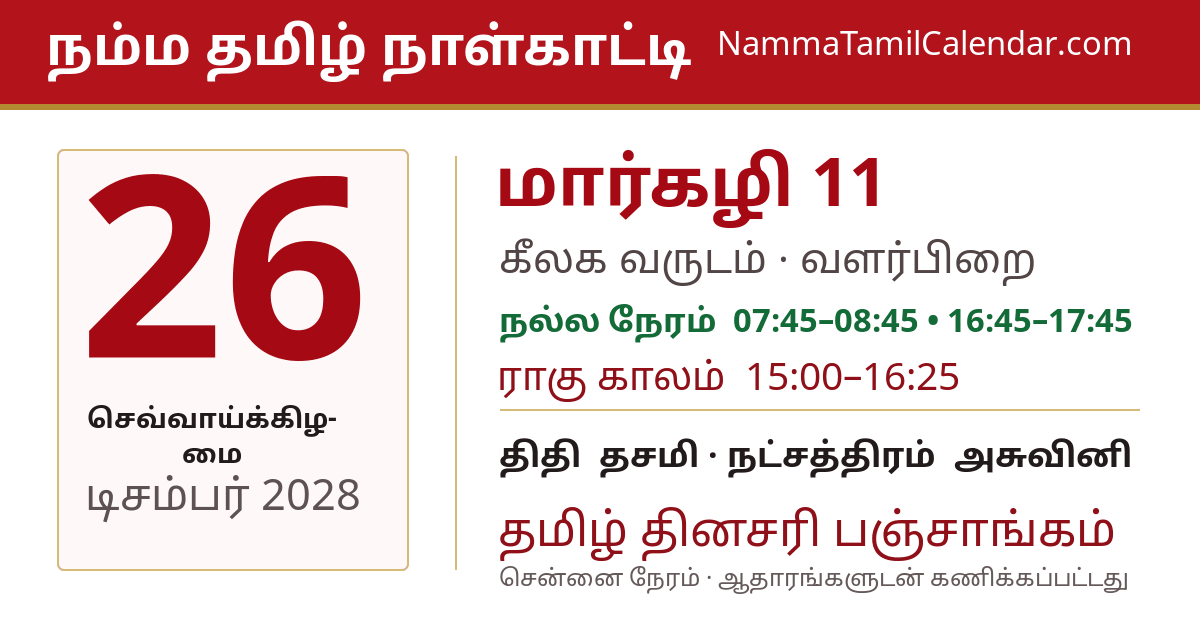 டிசம்பர் 26, 2028 சென்னை தமிழ் காலண்டர் பகிர்வு படம்