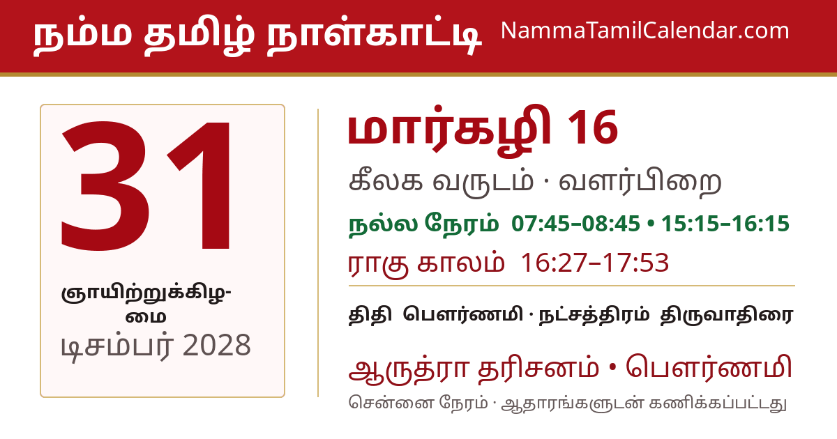 டிசம்பர் 31, 2028 சென்னை தமிழ் காலண்டர் பகிர்வு படம்