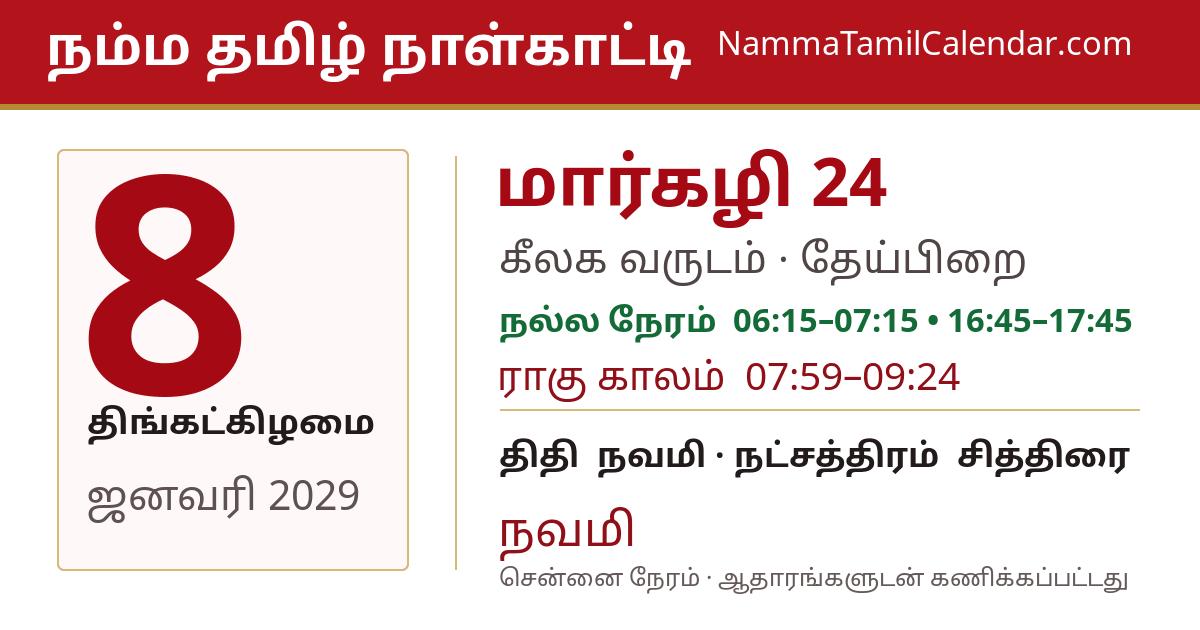 ஜனவரி 8, 2029 சென்னை தமிழ் காலண்டர் பகிர்வு படம்