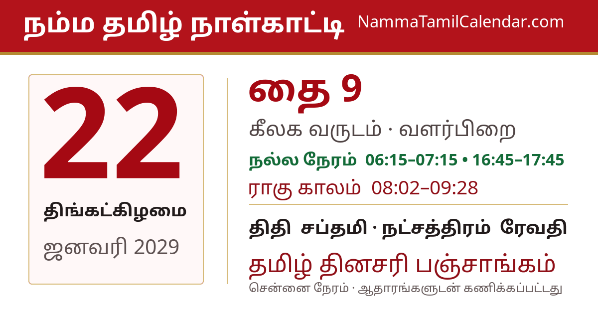 ஜனவரி 22, 2029 சென்னை தமிழ் காலண்டர் பகிர்வு படம்