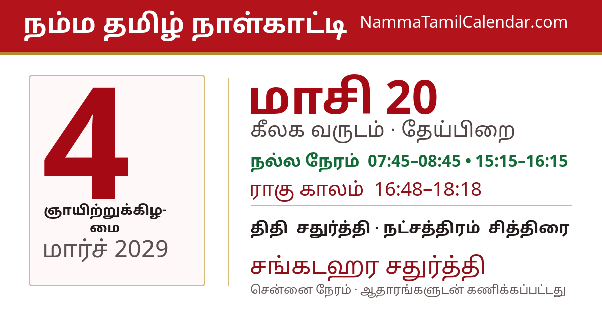 மார்ச் 4, 2029 சென்னை தமிழ் காலண்டர் பகிர்வு படம்