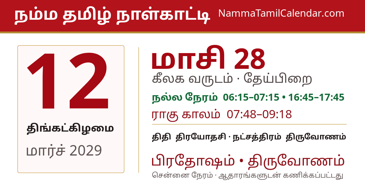 மார்ச் 12, 2029 சென்னை தமிழ் காலண்டர் பகிர்வு படம்
