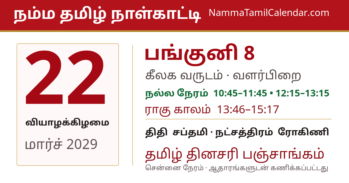 மார்ச் 22, 2029 சென்னை தமிழ் காலண்டர் பகிர்வு படம்