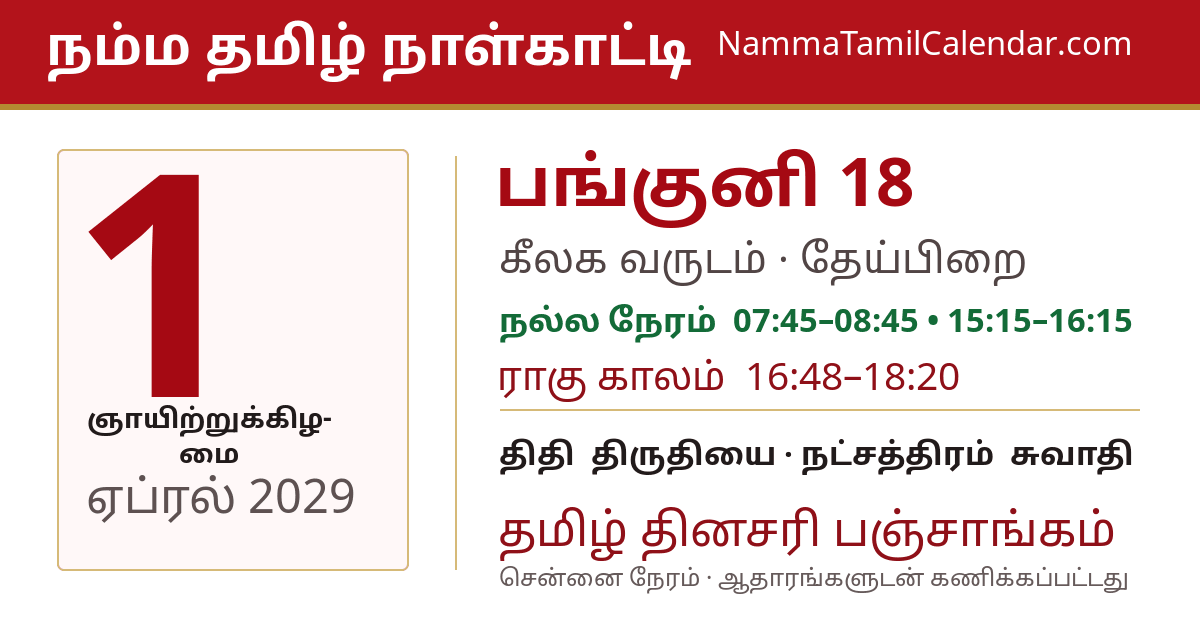 ஏப்ரல் 1, 2029 சென்னை தமிழ் காலண்டர் பகிர்வு படம்