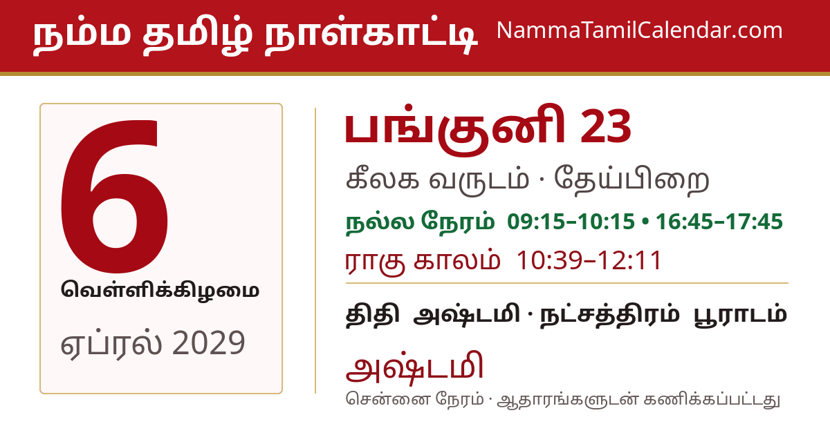 ஏப்ரல் 6, 2029 சென்னை தமிழ் காலண்டர் பகிர்வு படம்