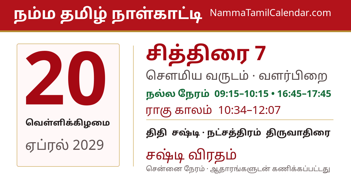 ஏப்ரல் 20, 2029 சென்னை தமிழ் காலண்டர் பகிர்வு படம்