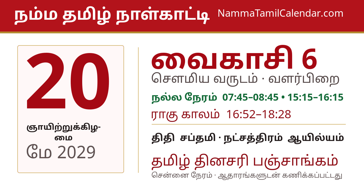 மே 20, 2029 சென்னை தமிழ் காலண்டர் பகிர்வு படம்