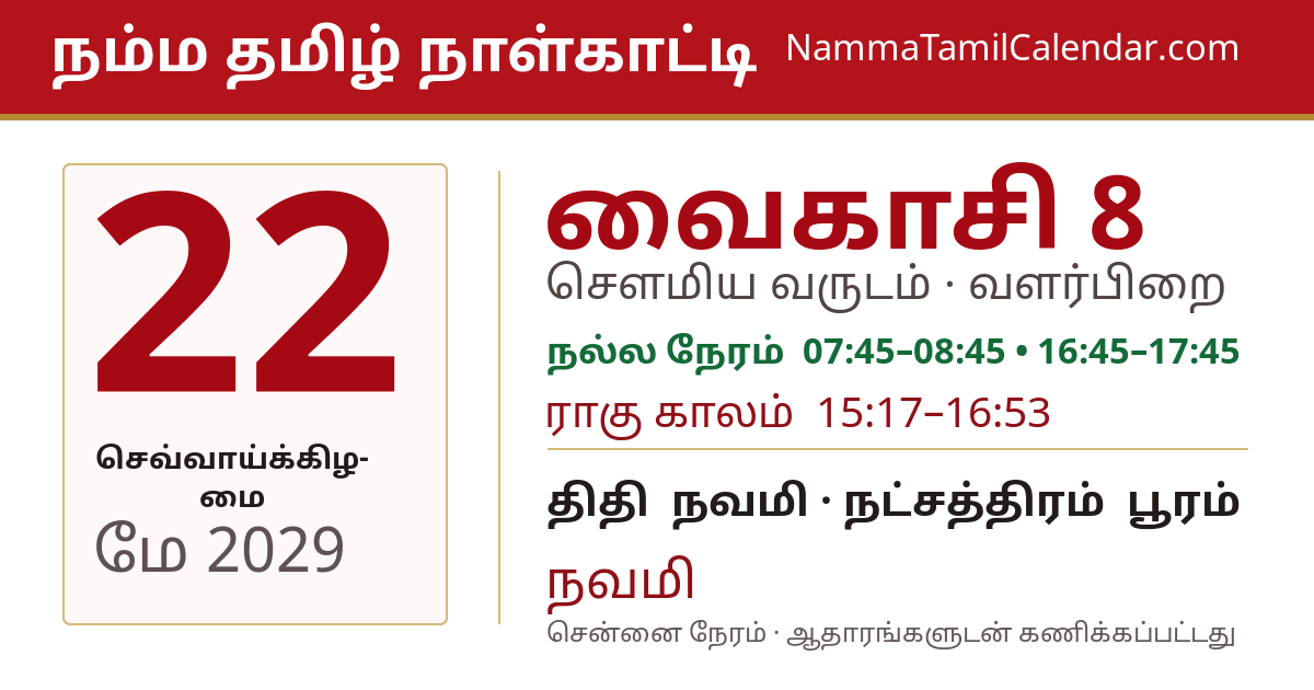 மே 22, 2029 சென்னை தமிழ் காலண்டர் பகிர்வு படம்