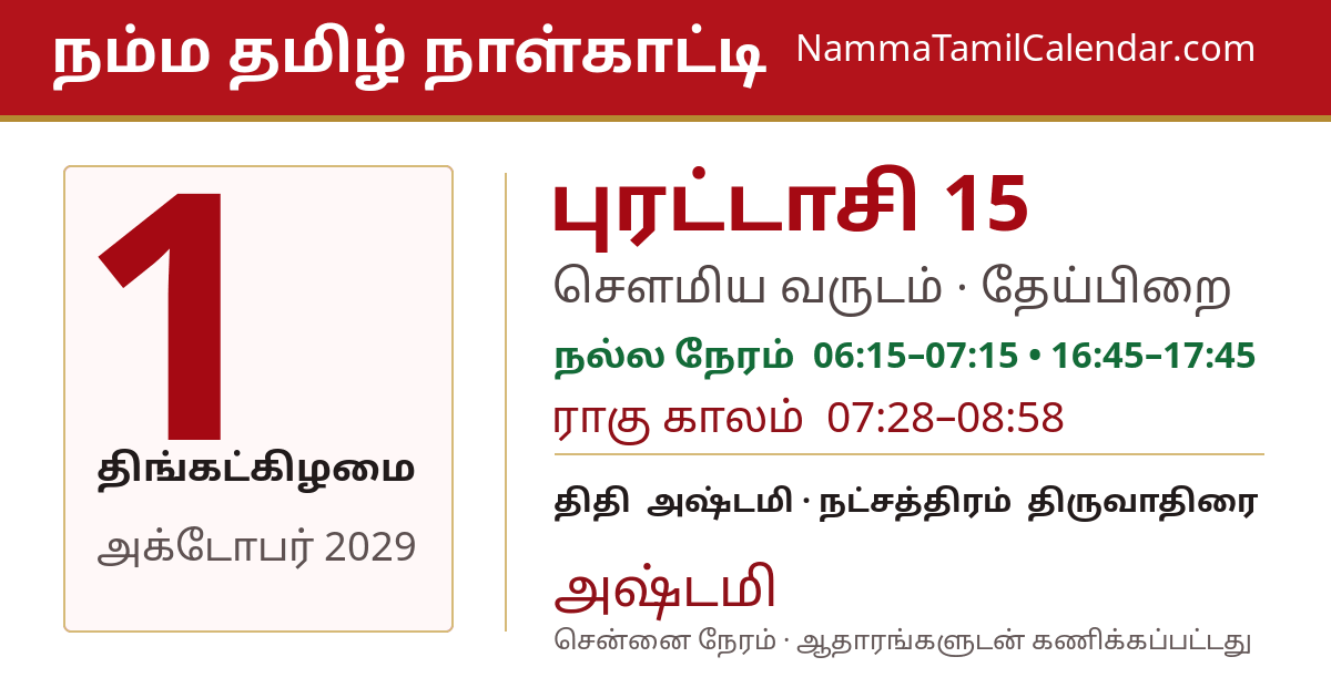 அக்டோபர் 1, 2029 சென்னை தமிழ் காலண்டர் பகிர்வு படம்