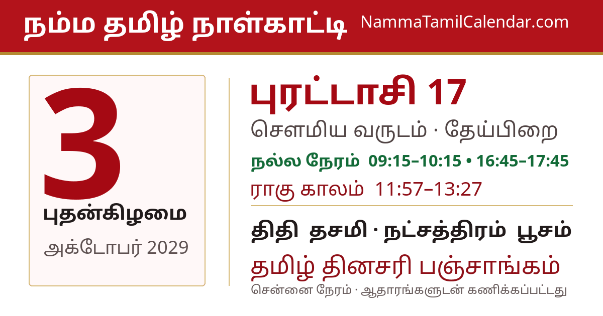 அக்டோபர் 3, 2029 சென்னை தமிழ் காலண்டர் பகிர்வு படம்