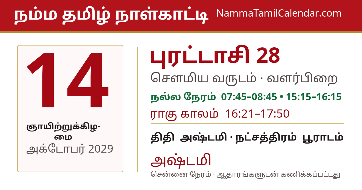 அக்டோபர் 14, 2029 சென்னை தமிழ் காலண்டர் பகிர்வு படம்