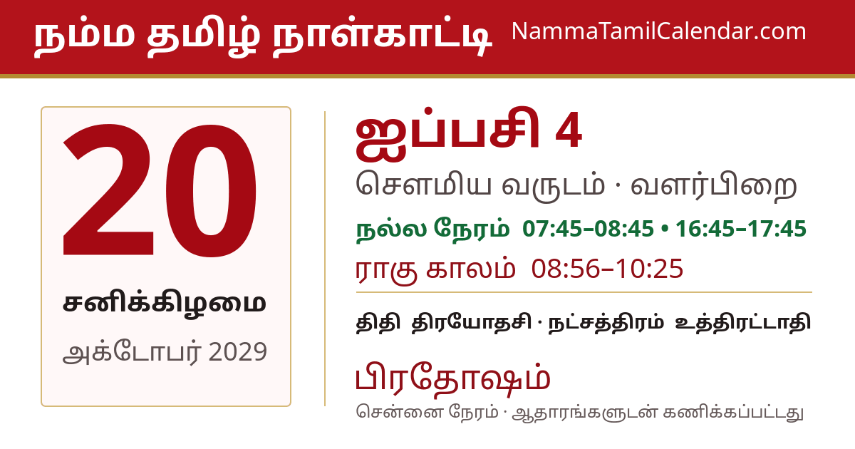 அக்டோபர் 20, 2029 சென்னை தமிழ் காலண்டர் பகிர்வு படம்