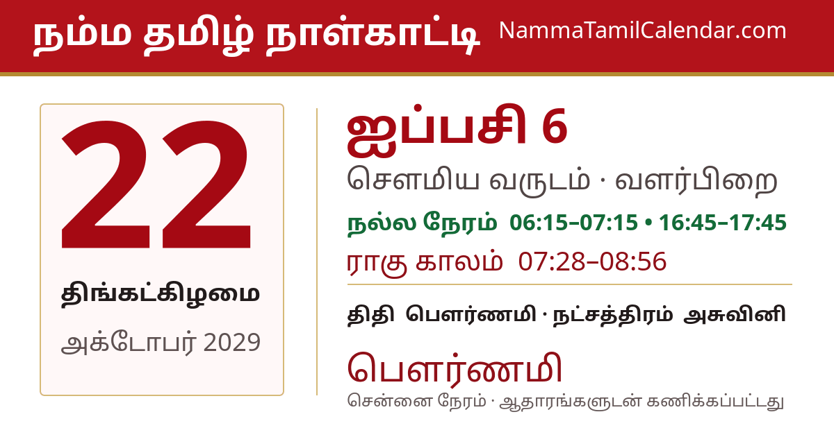 அக்டோபர் 22, 2029 சென்னை தமிழ் காலண்டர் பகிர்வு படம்